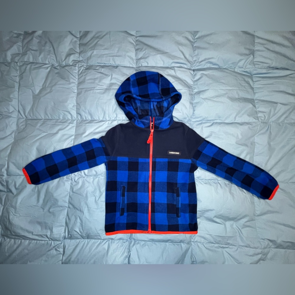 Lands’ End Boys Fleece Hooded Zip Jacket Size XS 4-5